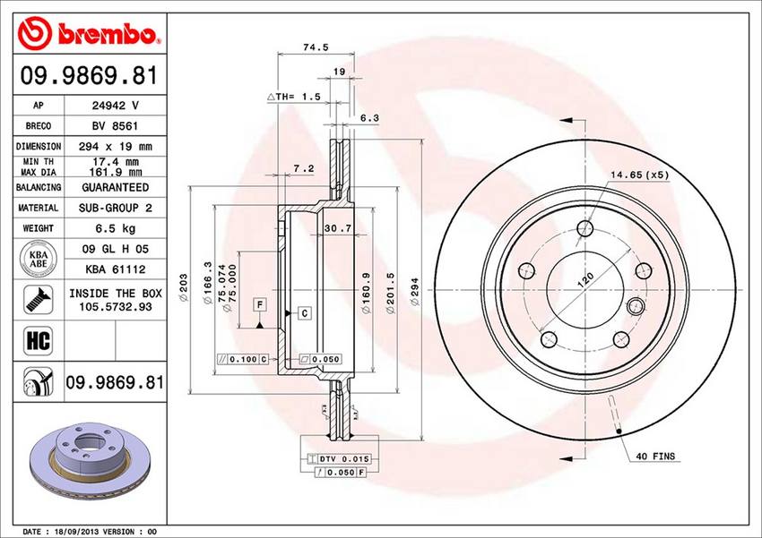 BMW Brembo Disc Brake Rotor - Rear (294mm) 34216794303
